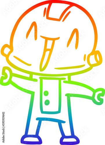 rainbow gradient line drawing of a cartoon robot