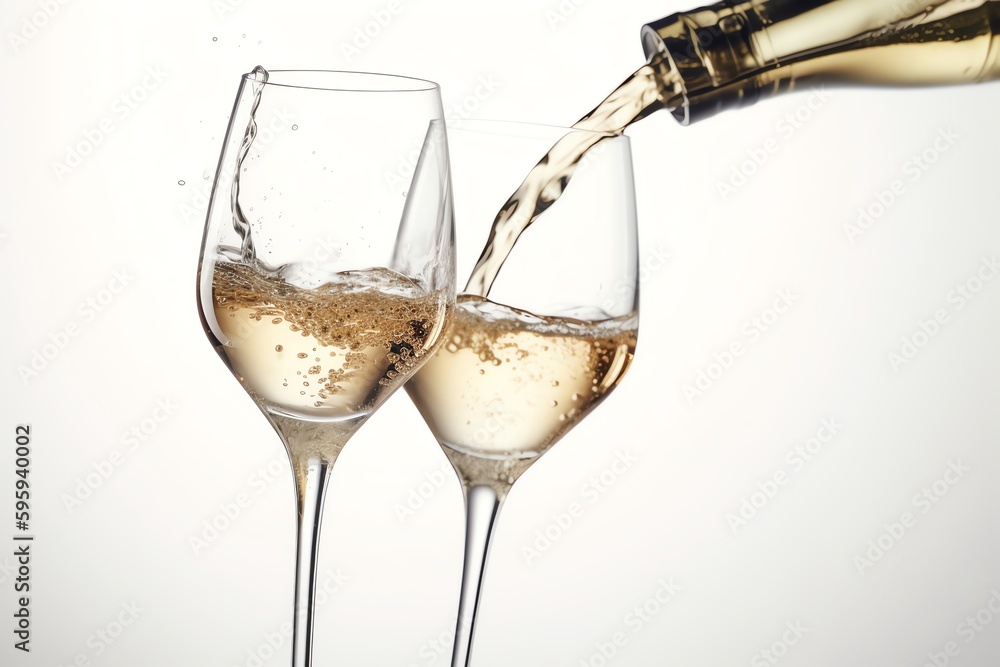 Two Champagne Glasses Toasting, White Background. Generative AI Two Champagne Glasses Toasting, White Background. Generative AI
