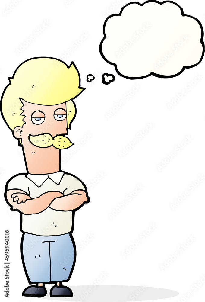 Fototapeta premium cartoon mustache muscle man with thought bubble