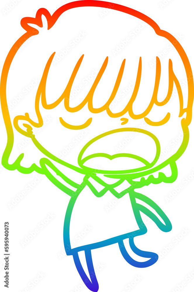 rainbow gradient line drawing of a cartoon woman talking loudly rainbow gradient line drawing of a cartoon woman talking loudly