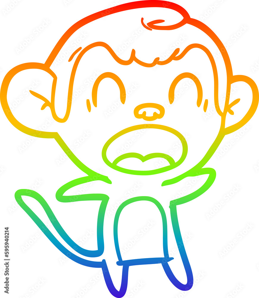 rainbow gradient line drawing of a shouting cartoon monkey rainbow gradient line drawing of a shouting cartoon monkey
