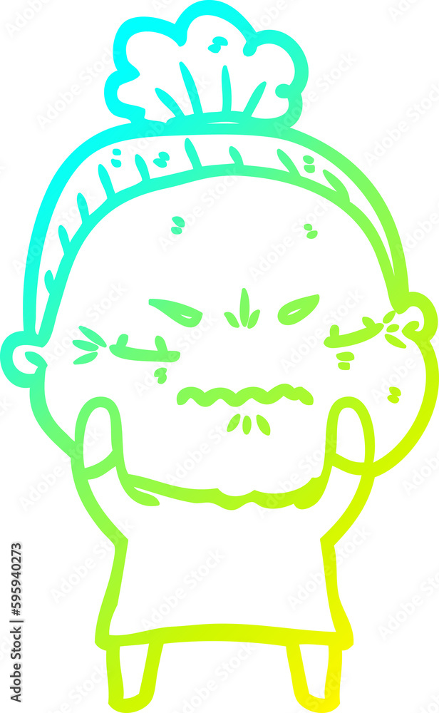 cold gradient line drawing of a cartoon annoyed old lady cold gradient line drawing of a cartoon annoyed old lady