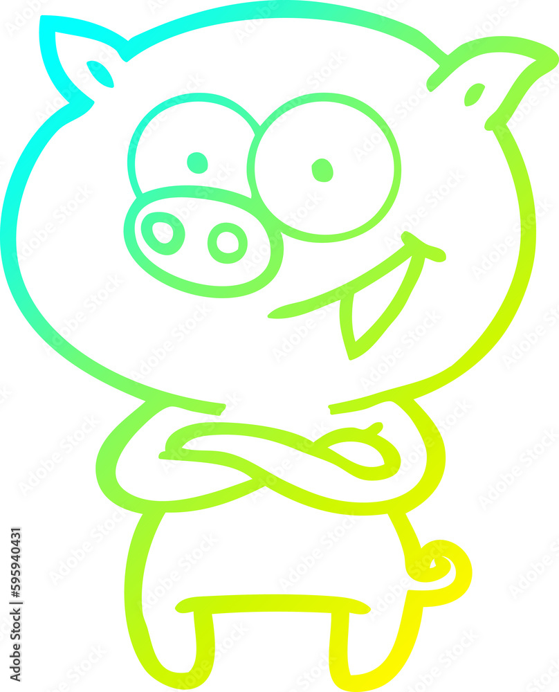 cold gradient line drawing of a cheerful pig cartoon cold gradient line drawing of a cheerful pig cartoon