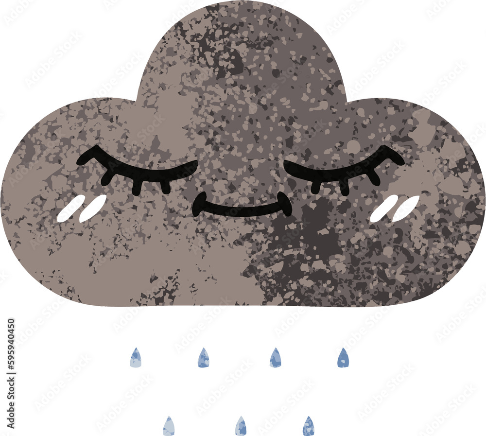 retro illustration style cartoon of a storm rain cloud retro illustration style cartoon of a storm rain cloud