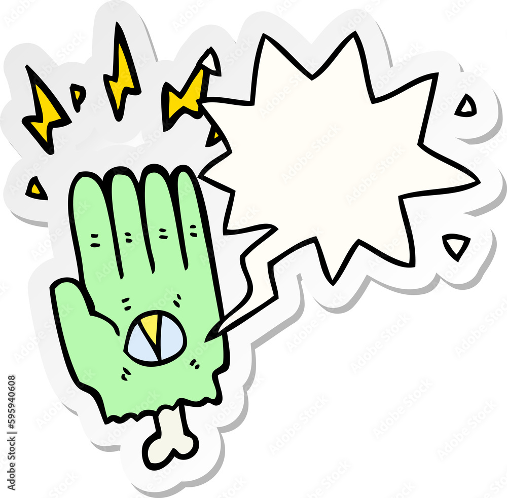 spooky halloween zombie hand with speech bubble sticker spooky halloween zombie hand with speech bubble sticker