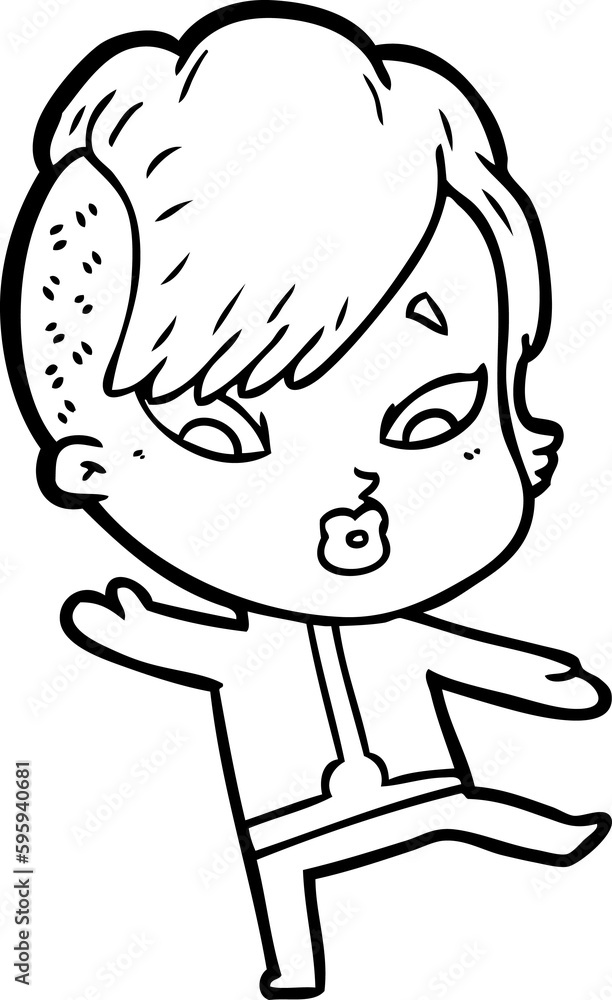 cartoon surprised girl in science fiction clothes