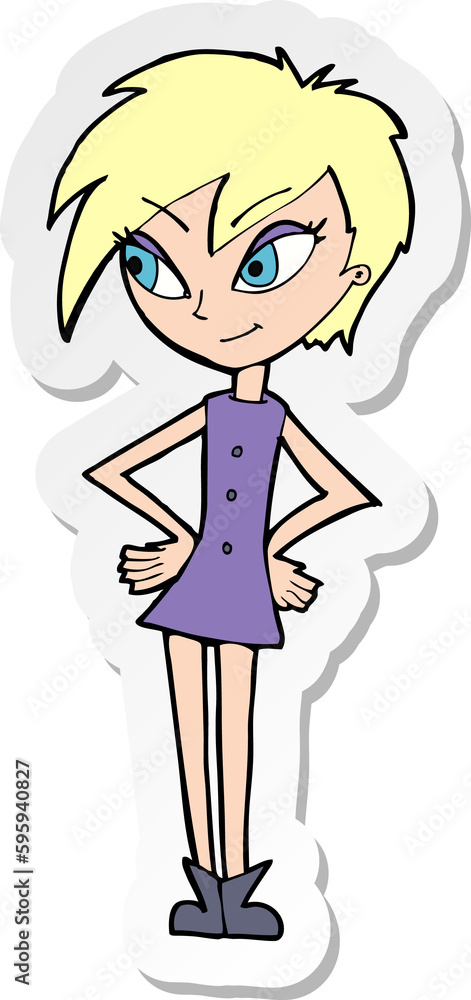 sticker of a cartoon girl with hands on hips sticker of a cartoon girl with hands on hips