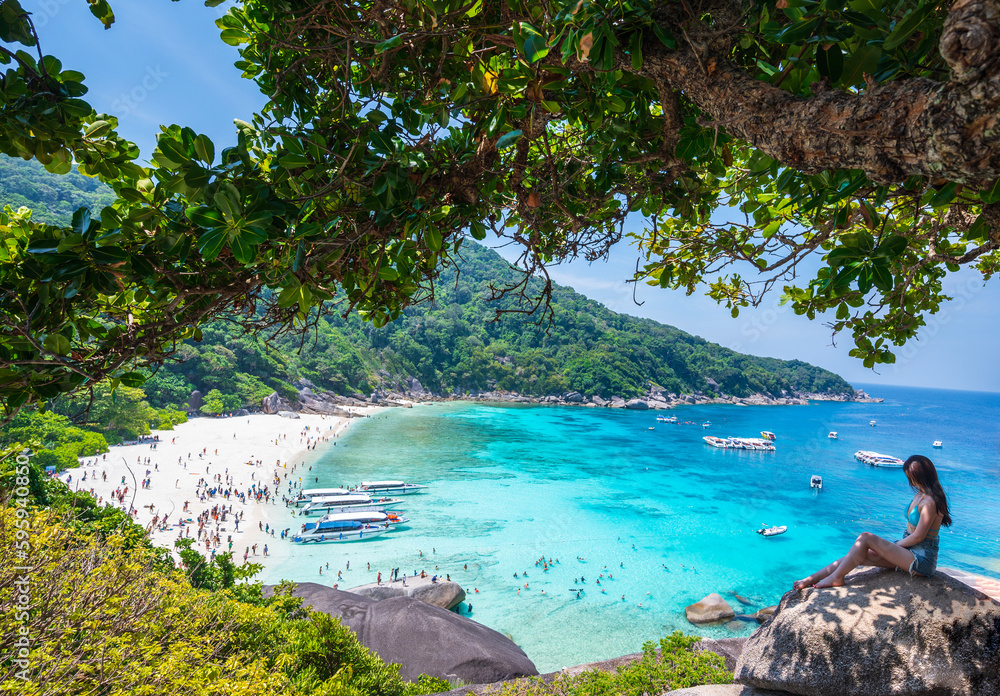 Fototapeta premium Views of white beaches, turquoise waters at the Similan Islands, Thailand. Thailand beach