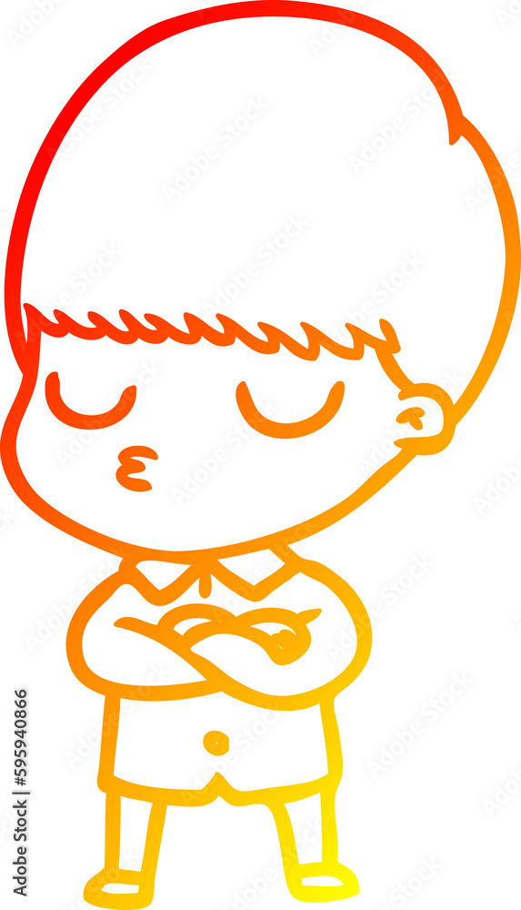 warm gradient line drawing of a cartoon calm boy warm gradient line drawing of a cartoon calm boy