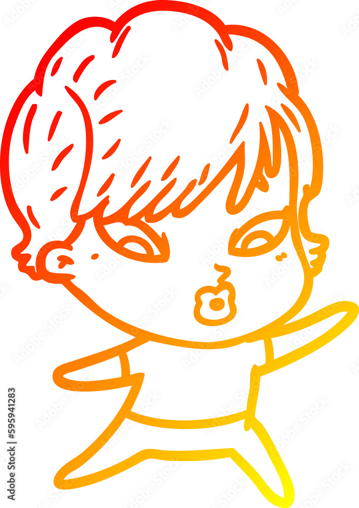 warm gradient line drawing of a cartoon woman warm gradient line drawing of a cartoon woman