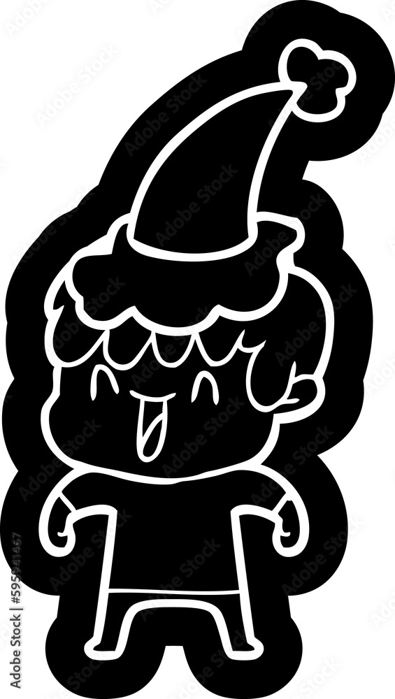 quirky cartoon icon of a laughing boy wearing santa hat quirky cartoon icon of a laughing boy wearing santa hat