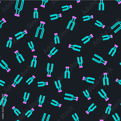Line Bicycle suspension fork icon isolated seamless pattern on black background. Sport transportation spare part steering wheel. Vector