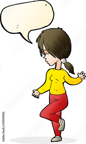 cartoon girl dancing with speech bubble