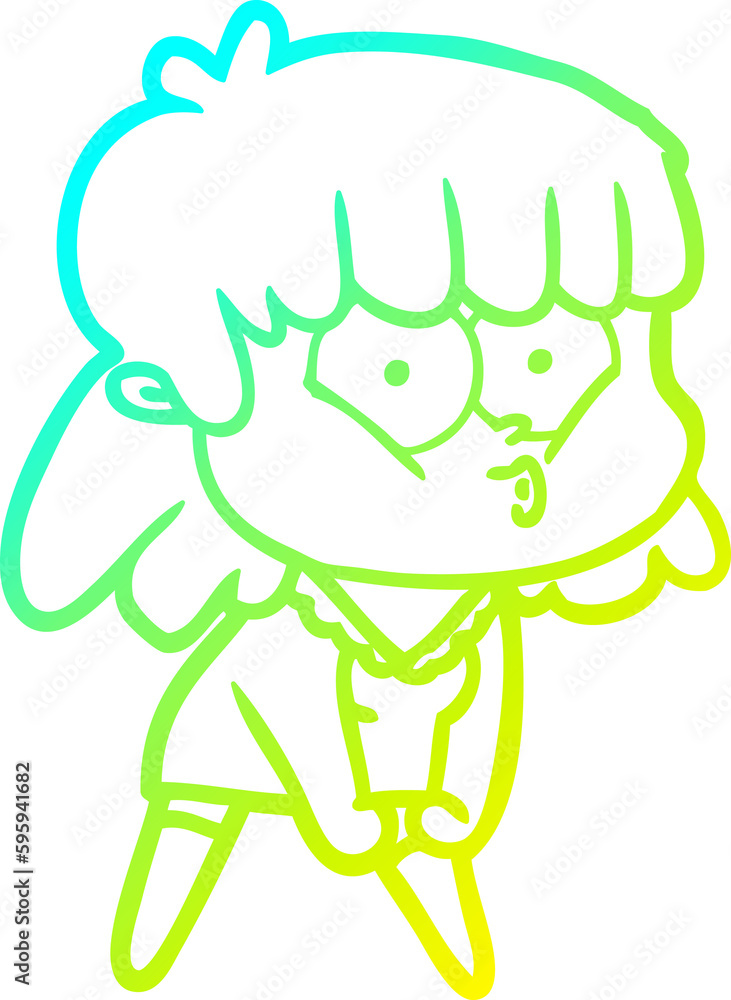 cold gradient line drawing of a cartoon whistling girl cold gradient line drawing of a cartoon whistling girl