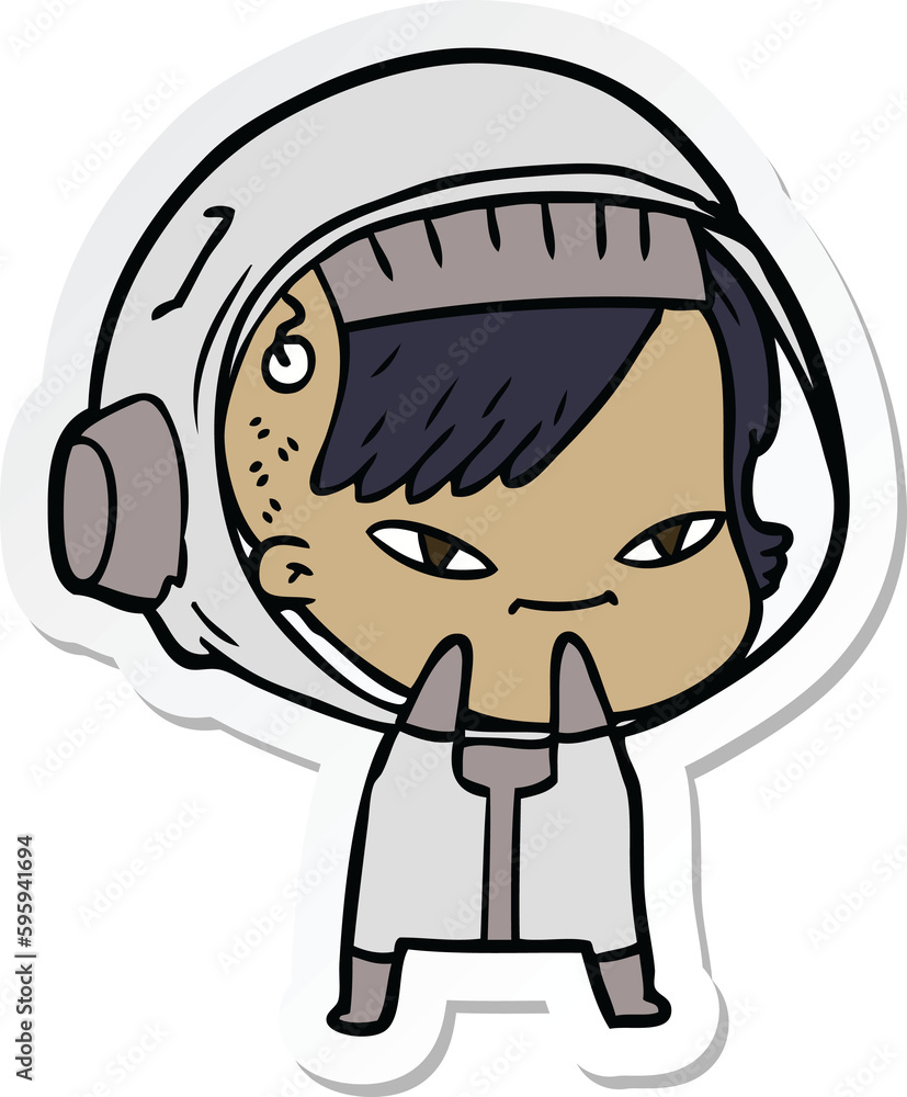 sticker of a cartoon astronaut woman sticker of a cartoon astronaut woman