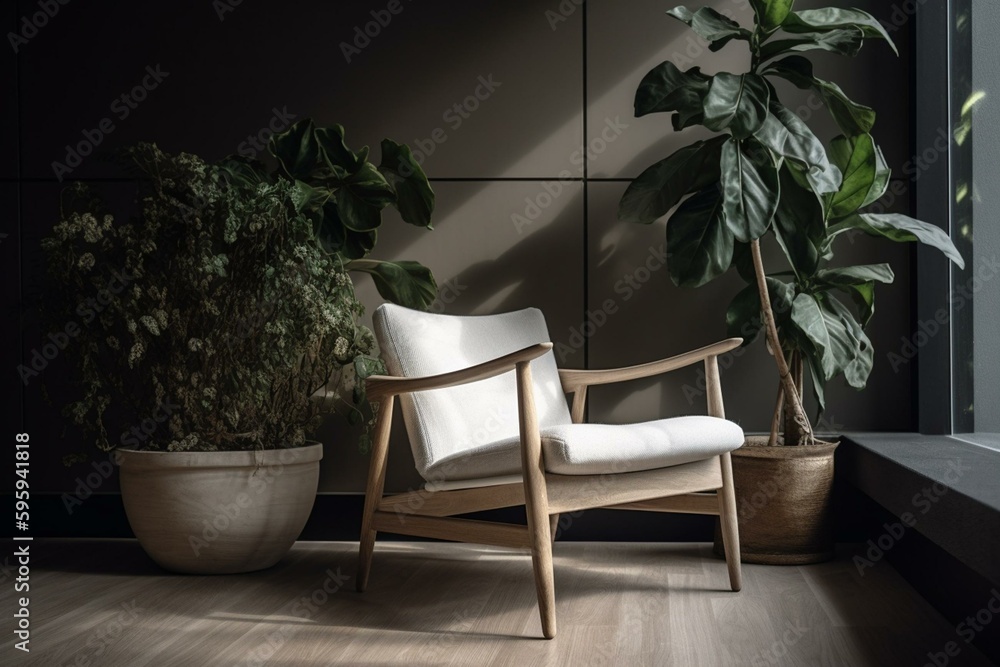 White wooden armchair in interior design. Generative AI