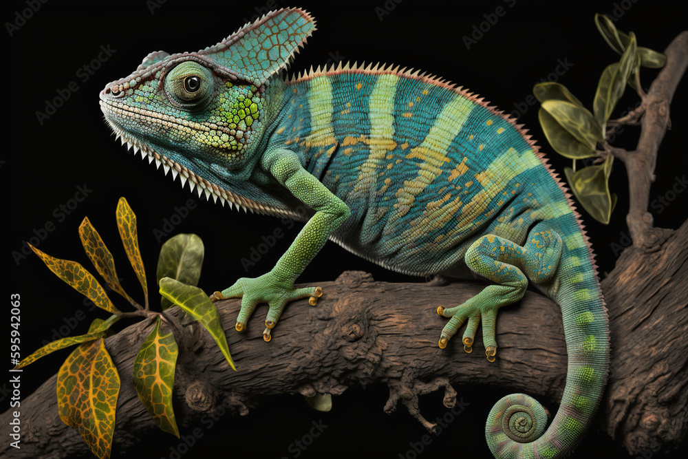 Wild chameleon in a forest. Ai generated. Wild chameleon in a forest. Ai generated.