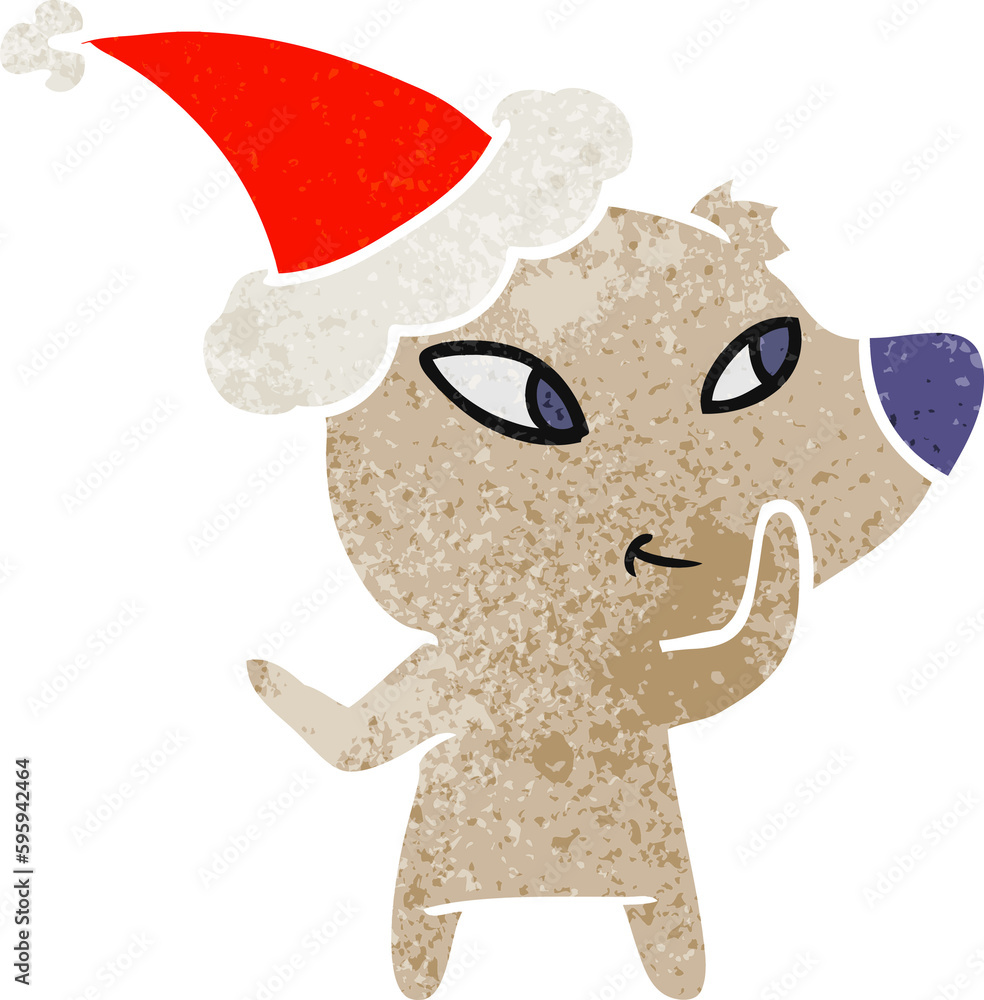 Fototapeta premium cute hand drawn retro cartoon of a bear wearing santa hat