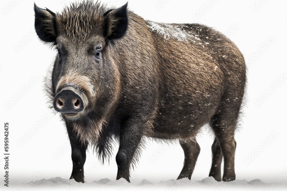 Portrait of a wild boar in a forest, isolataed in white. Ai generated. Portrait of a wild boar in a forest, isolataed in white. Ai generated.