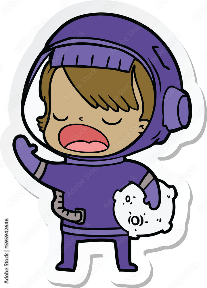 sticker of a cartoon space girl holding meteor sticker of a cartoon space girl holding meteor