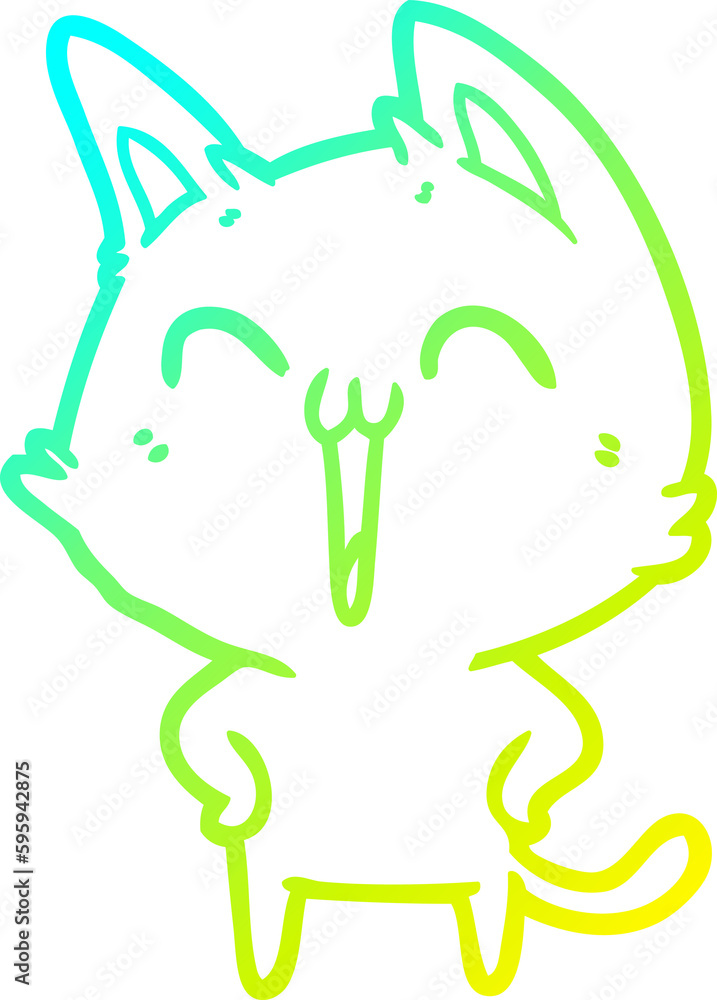 cold gradient line drawing of a happy cartoon cat meowing cold gradient line drawing of a happy cartoon cat meowing