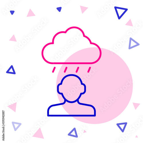 Line Depression and frustration icon isolated on white background. Man in depressive state of mind. Mental health problems. Colorful outline concept. Vector