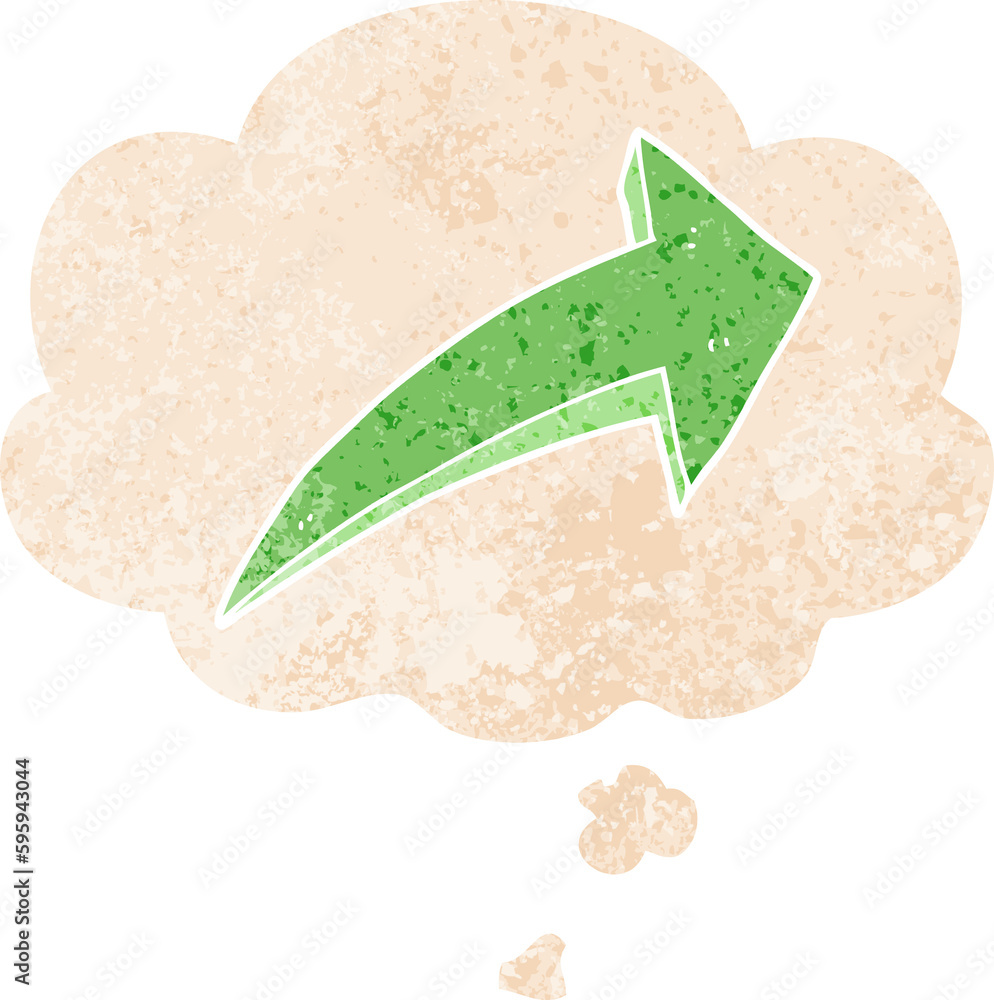 cartoon arrow with thought bubble in grunge distressed retro textured style cartoon arrow with thought bubble in grunge distressed retro textured style