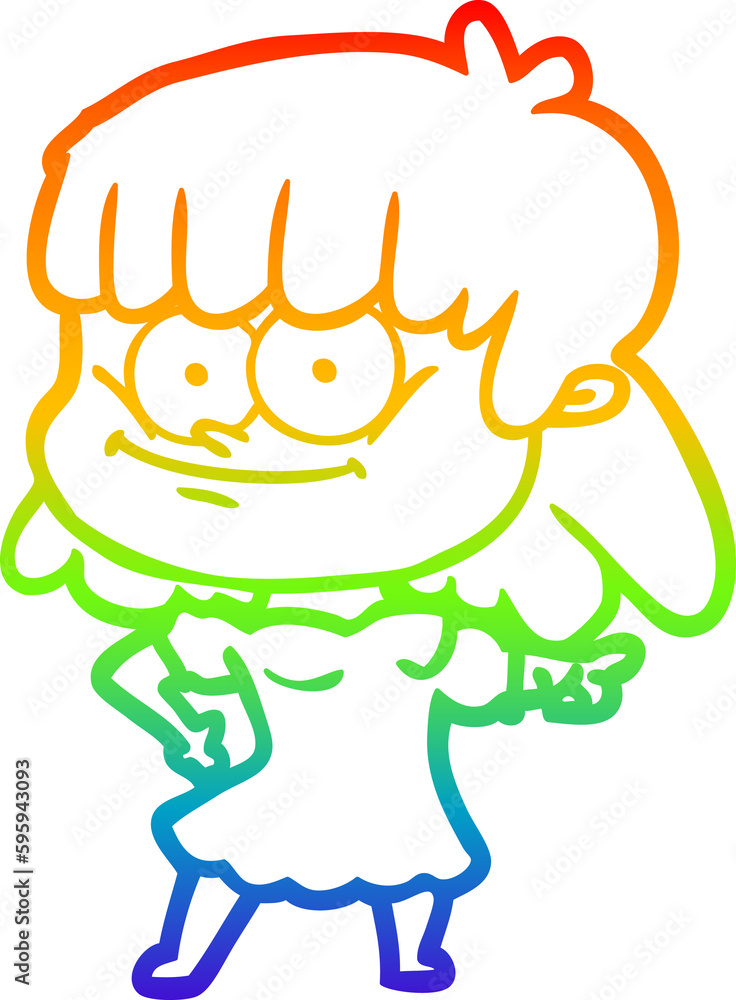 rainbow gradient line drawing of a cartoon smiling woman rainbow gradient line drawing of a cartoon smiling woman