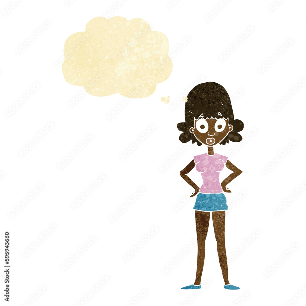 cartoon surprised woman with thought bubble cartoon surprised woman with thought bubble