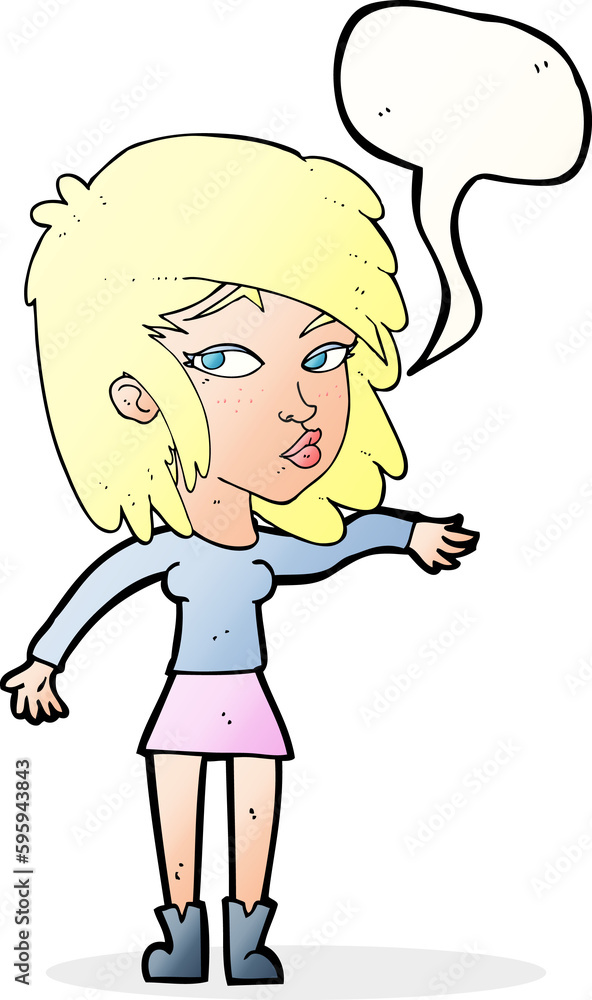 cartoon woman playing it cool with speech bubble cartoon woman playing it cool with speech bubble