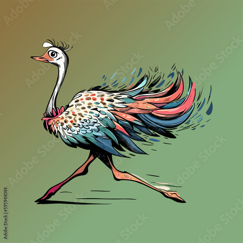 Colored vector  inked style ostrich wall art photo