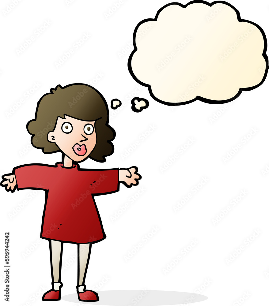 cartoon nervous woman with thought bubble cartoon nervous woman with thought bubble