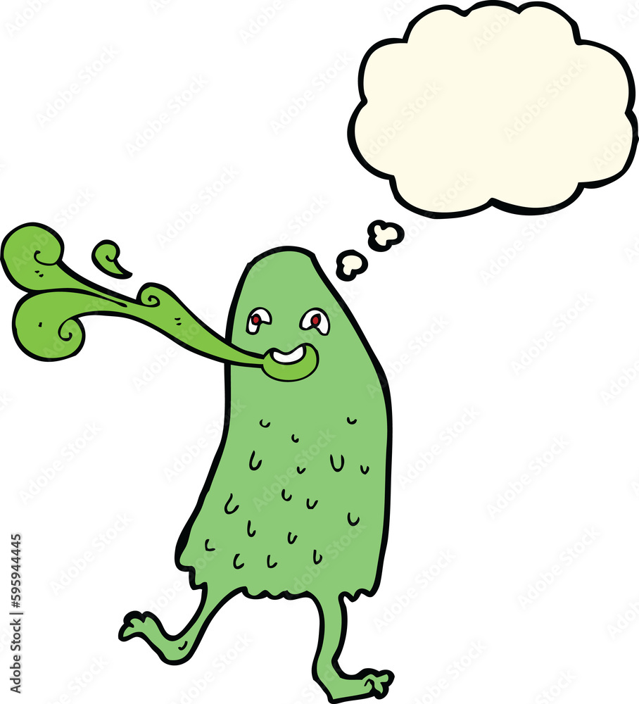 cartoon funny slime monster with thought bubble cartoon funny slime monster with thought bubble
