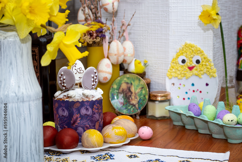 Fototapeta premium easter eggs and flowers