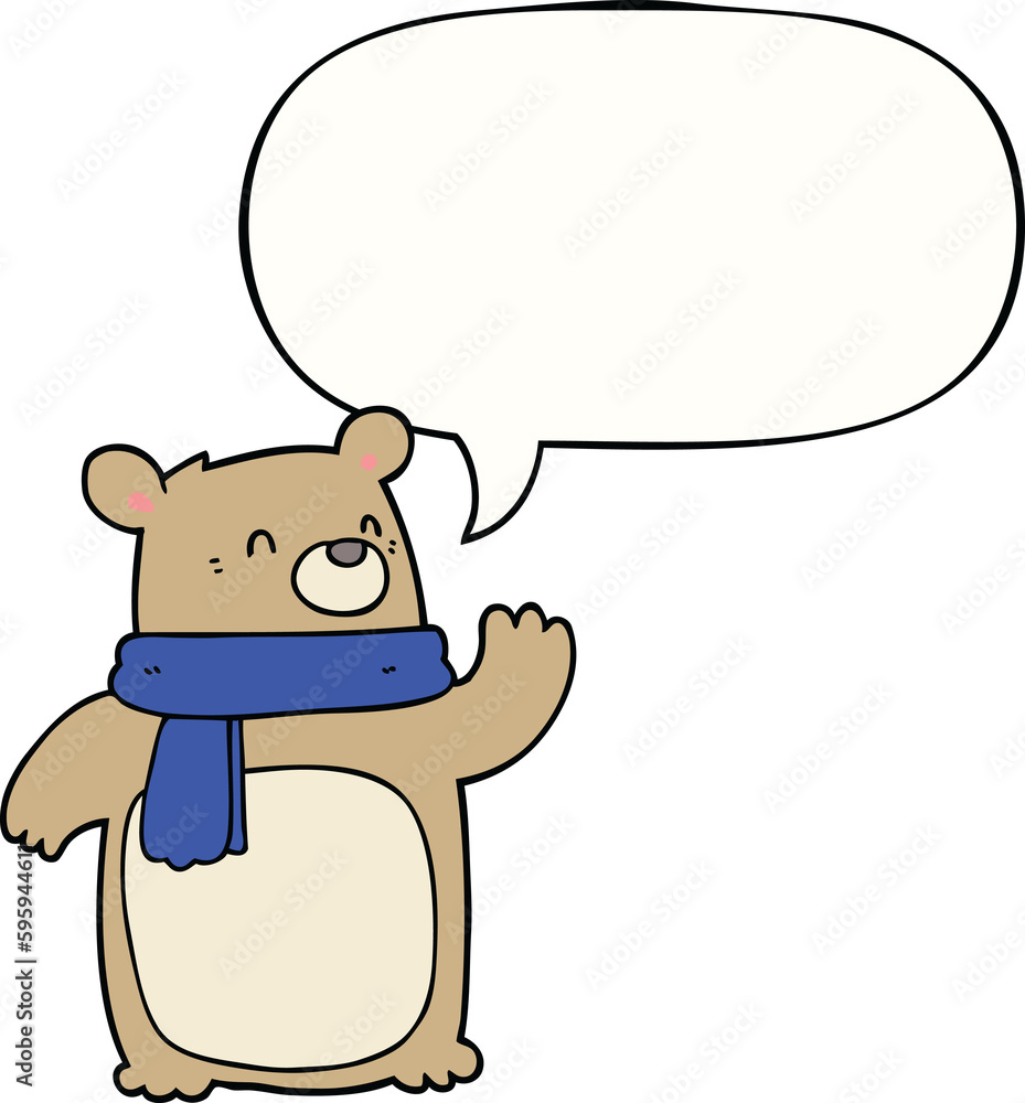 Fototapeta premium cartoon bear wearing scarf with speech bubble