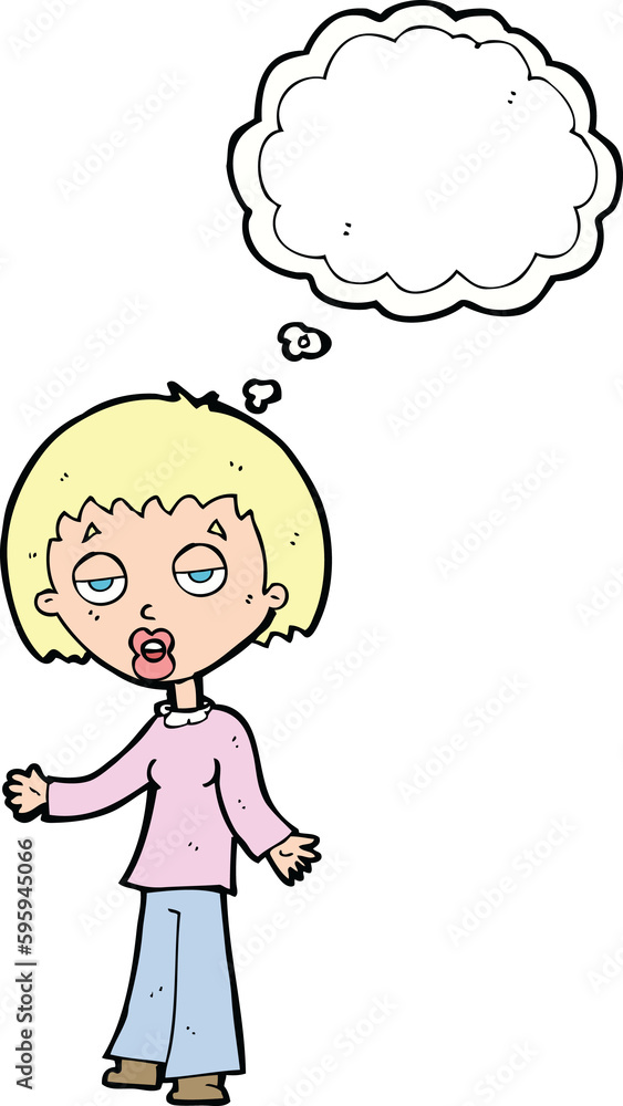 cartoon tired woman with thought bubble cartoon tired woman with thought bubble