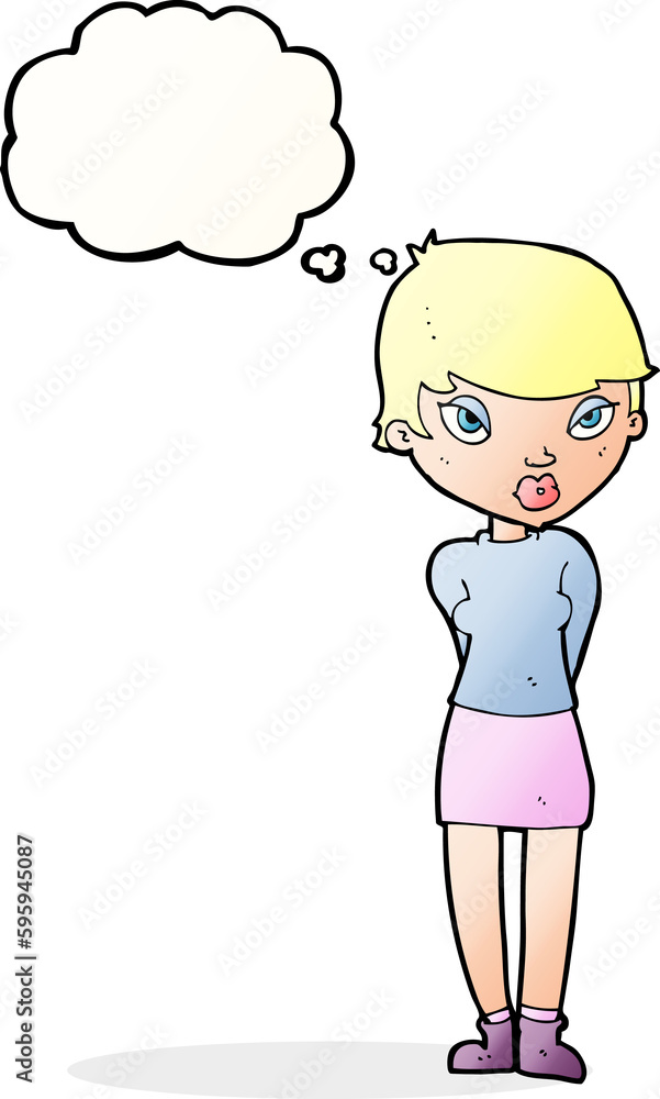 cartoon shy woman with thought bubble cartoon shy woman with thought bubble