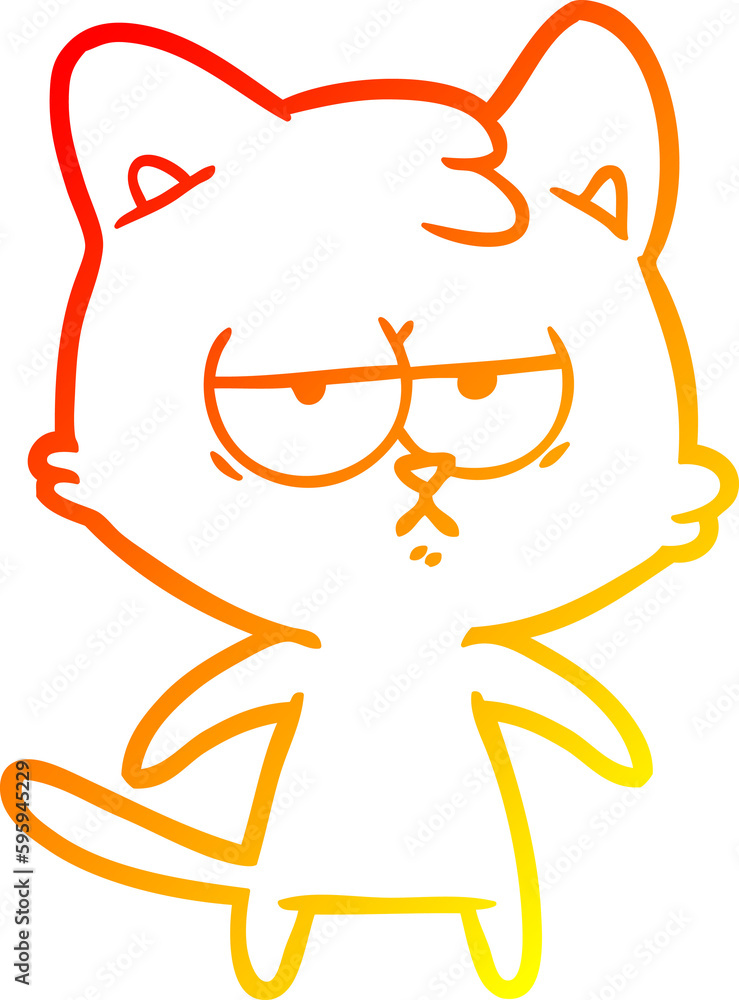 warm gradient line drawing of a bored cartoon cat warm gradient line drawing of a bored cartoon cat