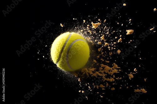 Slow motion tennis ball racquet impact. Generative AI