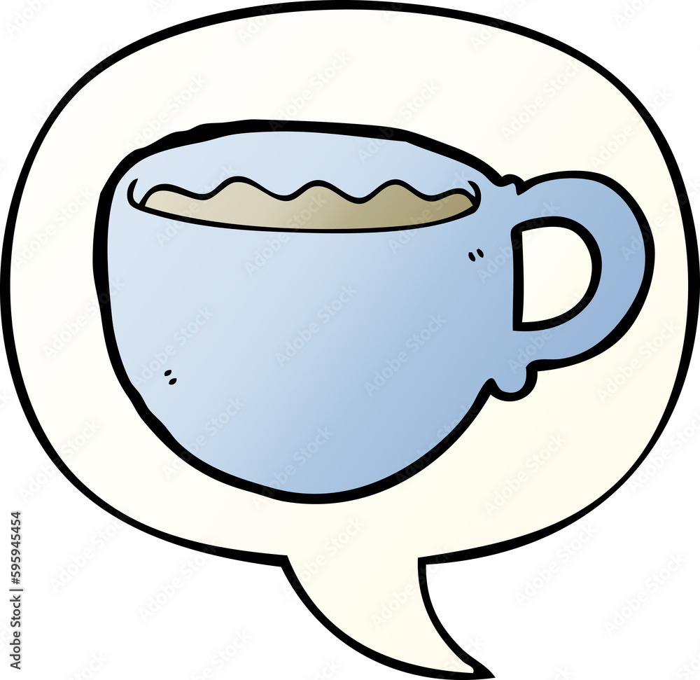 cartoon coffee cup with speech bubble in smooth gradient style cartoon coffee cup with speech bubble in smooth gradient style