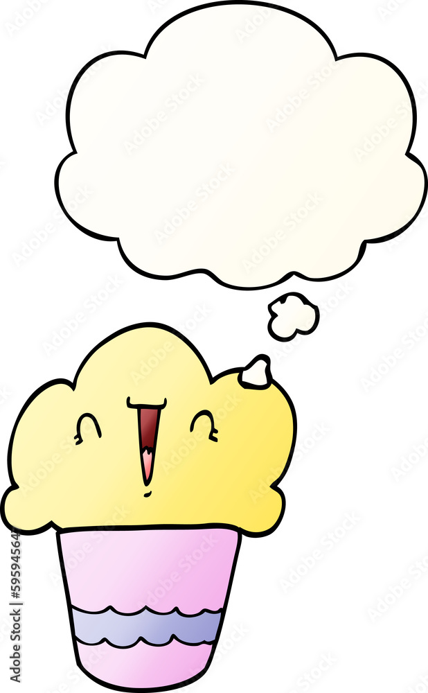 cartoon cupcake with face with thought bubble in smooth gradient style cartoon cupcake with face with thought bubble in smooth gradient style