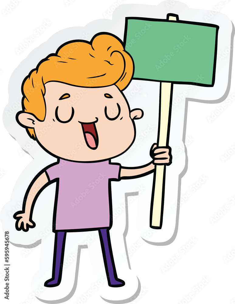 sticker of a happy cartoon man sticker of a happy cartoon man