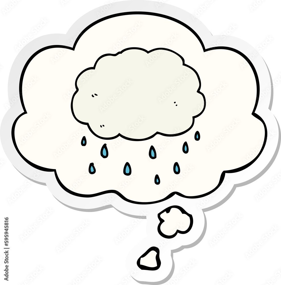 cartoon rain cloud with thought bubble as a printed sticker cartoon rain cloud with thought bubble as a printed sticker