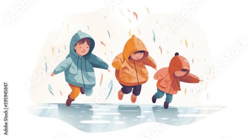 The children are having a blast in the wet weather. Generative AI