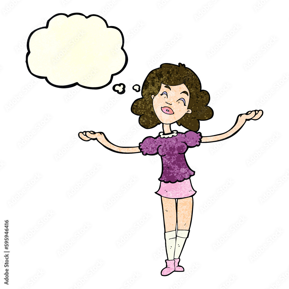cartoon woman taking praise with thought bubble cartoon woman taking praise with thought bubble