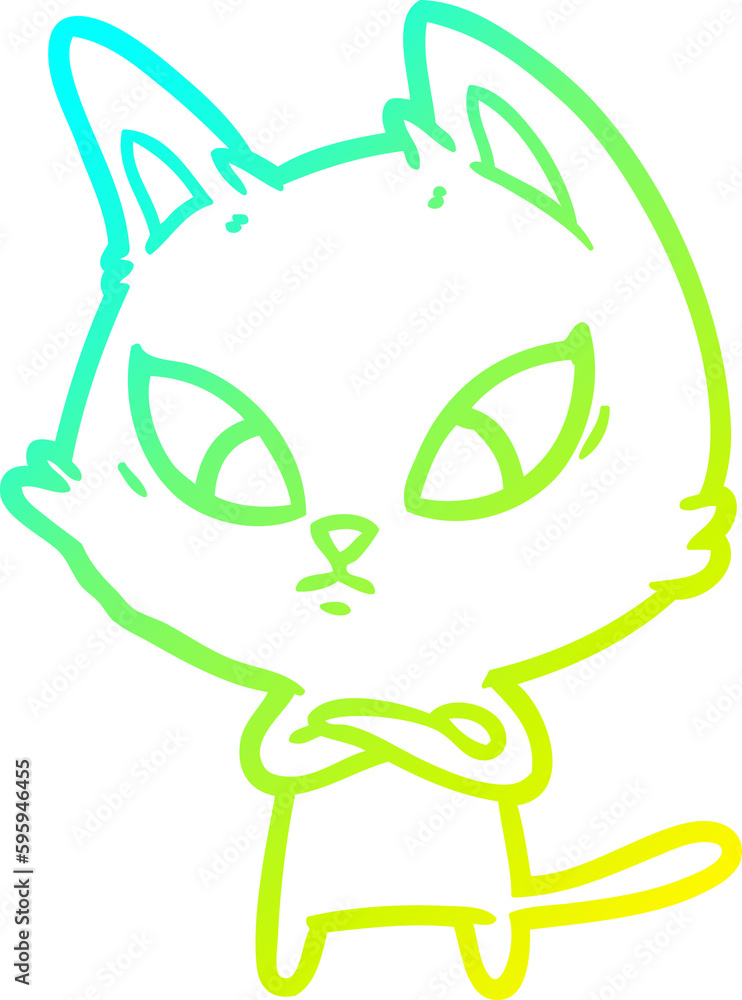 cold gradient line drawing of a confused cartoon cat cold gradient line drawing of a confused cartoon cat