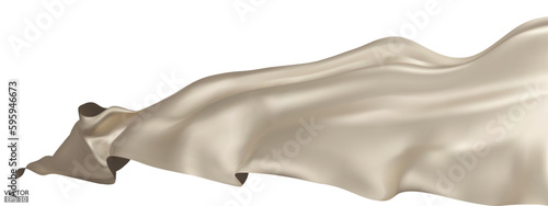 Flying beige silk textile fabric flag background. Smooth elegant beige Satin Isolated on white Background for grand opening ceremony. Beige curtain. 3d vector illustration.