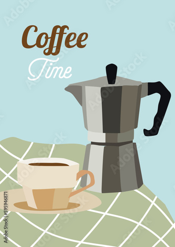 Coffee breakfast. Breakfast art summer poster.
