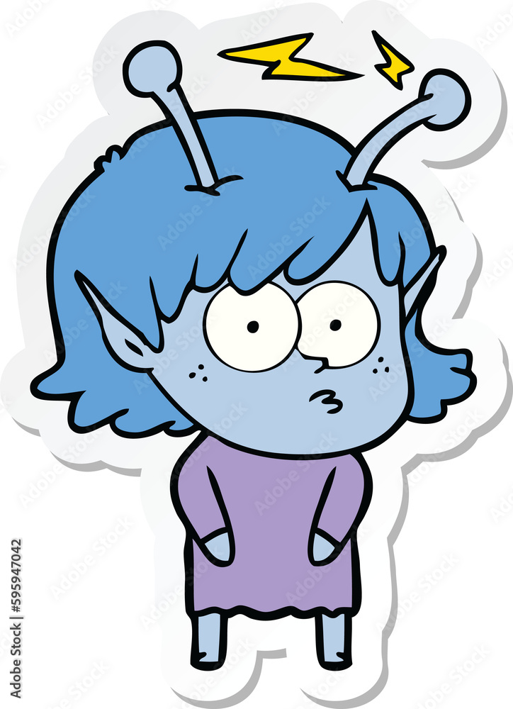 sticker of a cartoon alien girl sticker of a cartoon alien girl