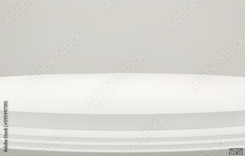 Abstract Luxury white Background. Empty white Gradient Room, Studio, Space. Curved stage used as a background for displaying your products.  3D White background vector Illustration.